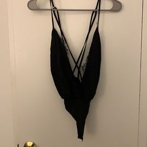 ASOS deep v lace bodysuit strappy